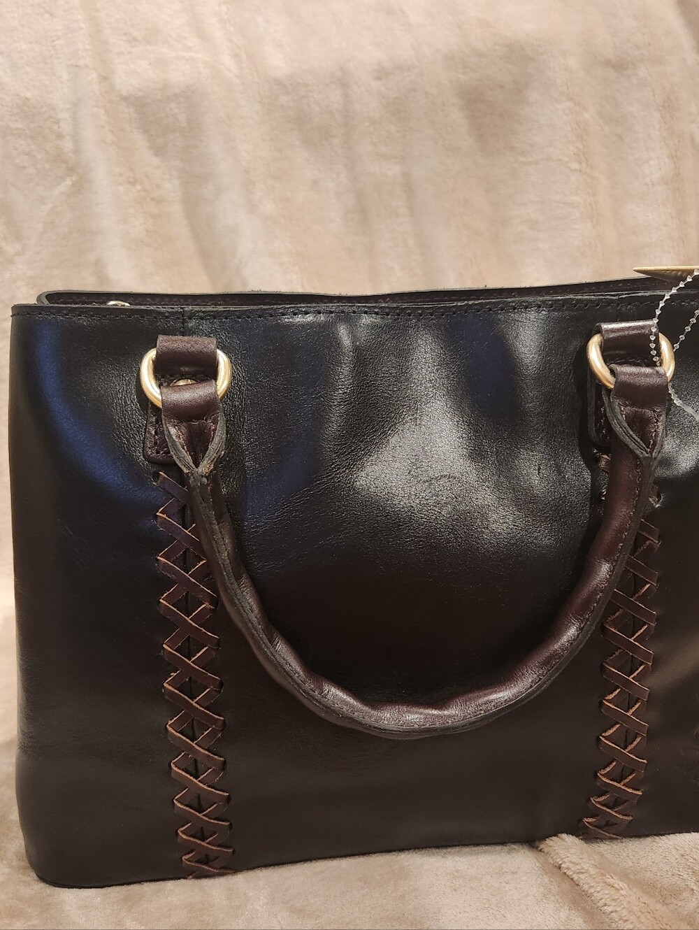 NWT Patricia Nash Dorothy Leather Satchel Black/Chocolate
